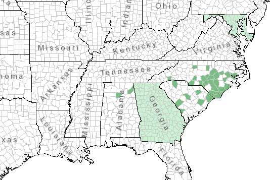 The range of Robinia nana